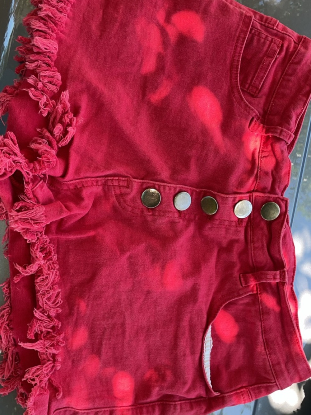 Girls' Red Frayed Hem Shorts